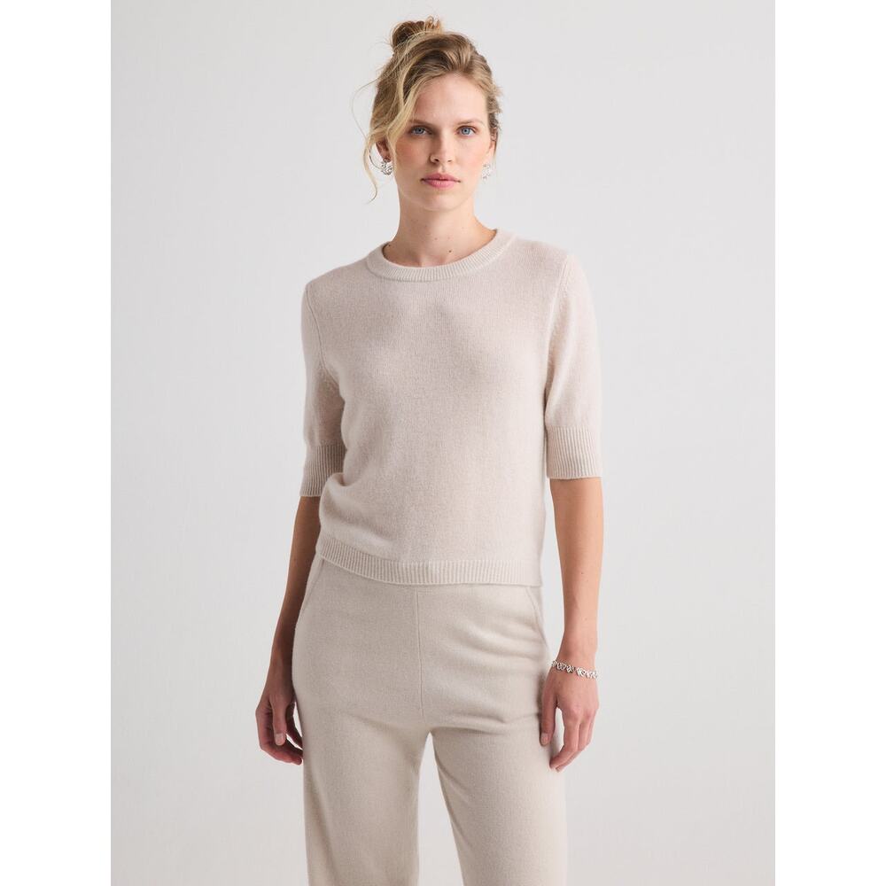 W.Cashmere Celina Short Sleeve Cashmere Sweater Grade A++ Cream Luxury Small